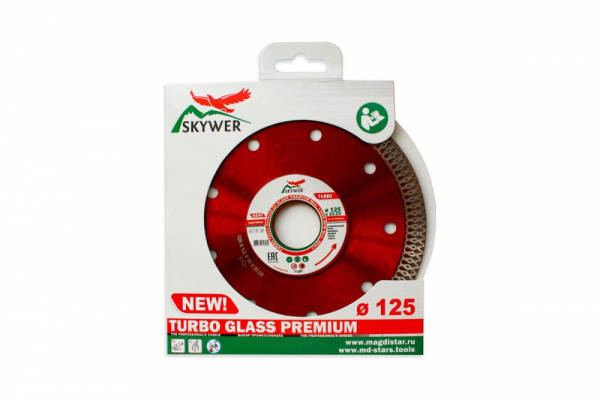 Диск алмазный отрезной, 125х1,2х22,2мм, супертонкий, TURBO GLASS PREMIUM // SKYWER