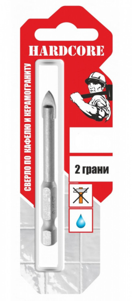 Сверло по керамической плитке/стеклу 10 мм, 2 грани, шестигр. хвостовик// Hardcore