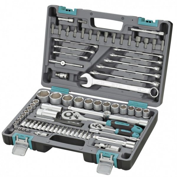 Набор инструментов, 1/2", 1/4", CrV, пластиковый кейс 82 предм.// Stels